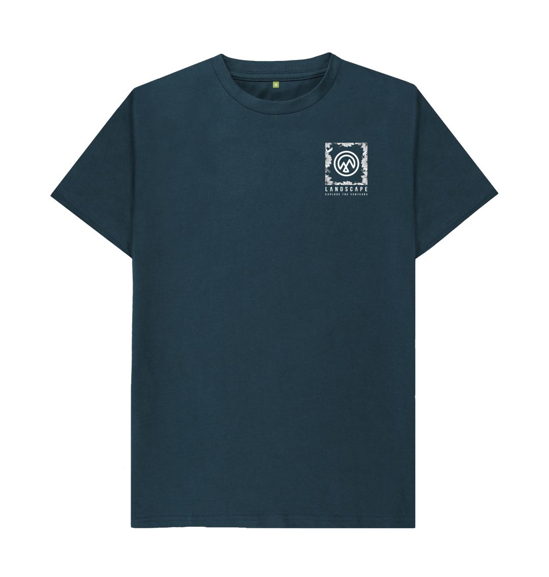 Denim Blue LANDSCAPE White Floral Logo Unisex Recyclable T Shirt