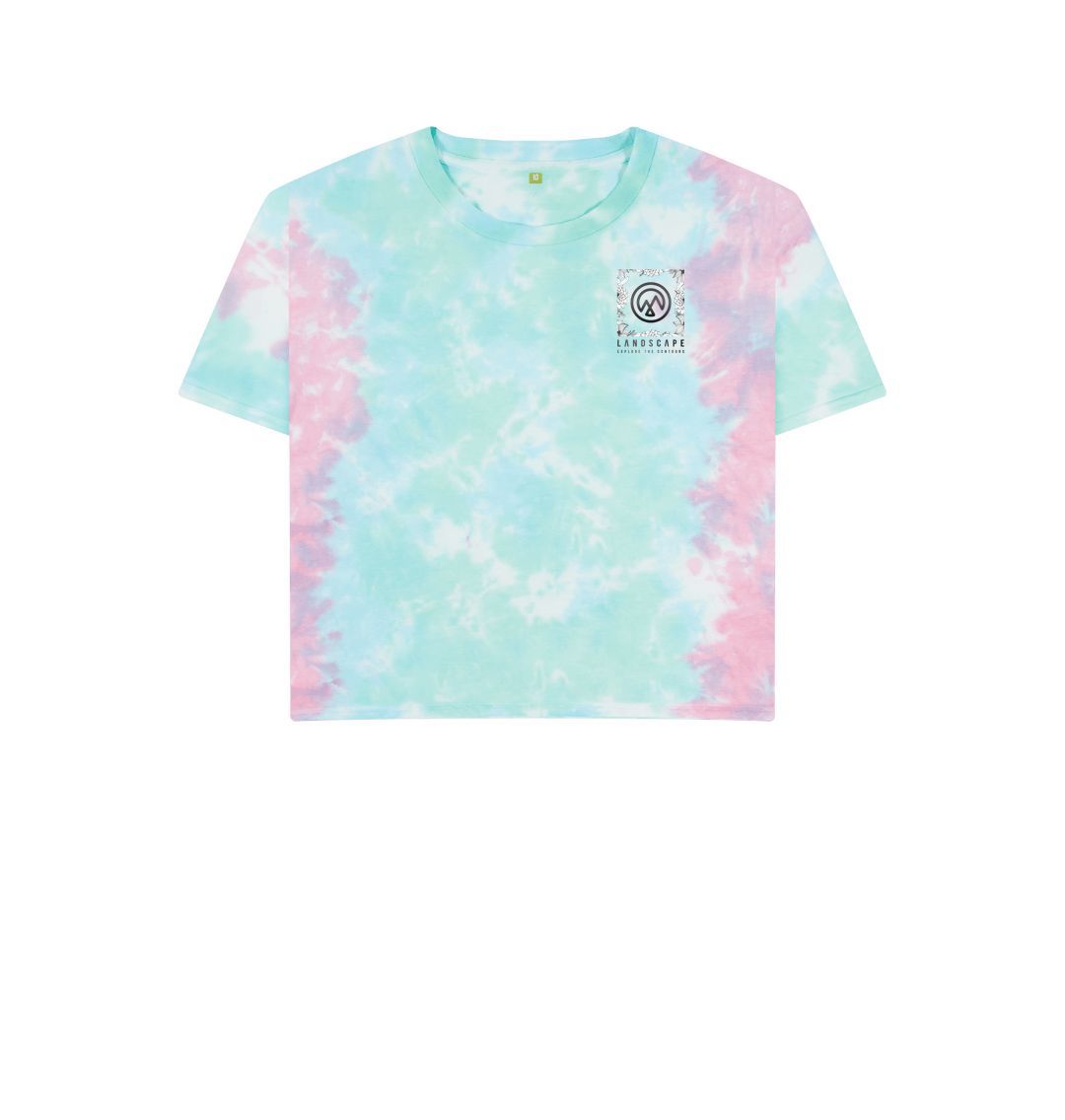 Pastel Tie Dye LANDSCAPE Floral Logo Stamp Recyclable Women's Boxy T Shirt