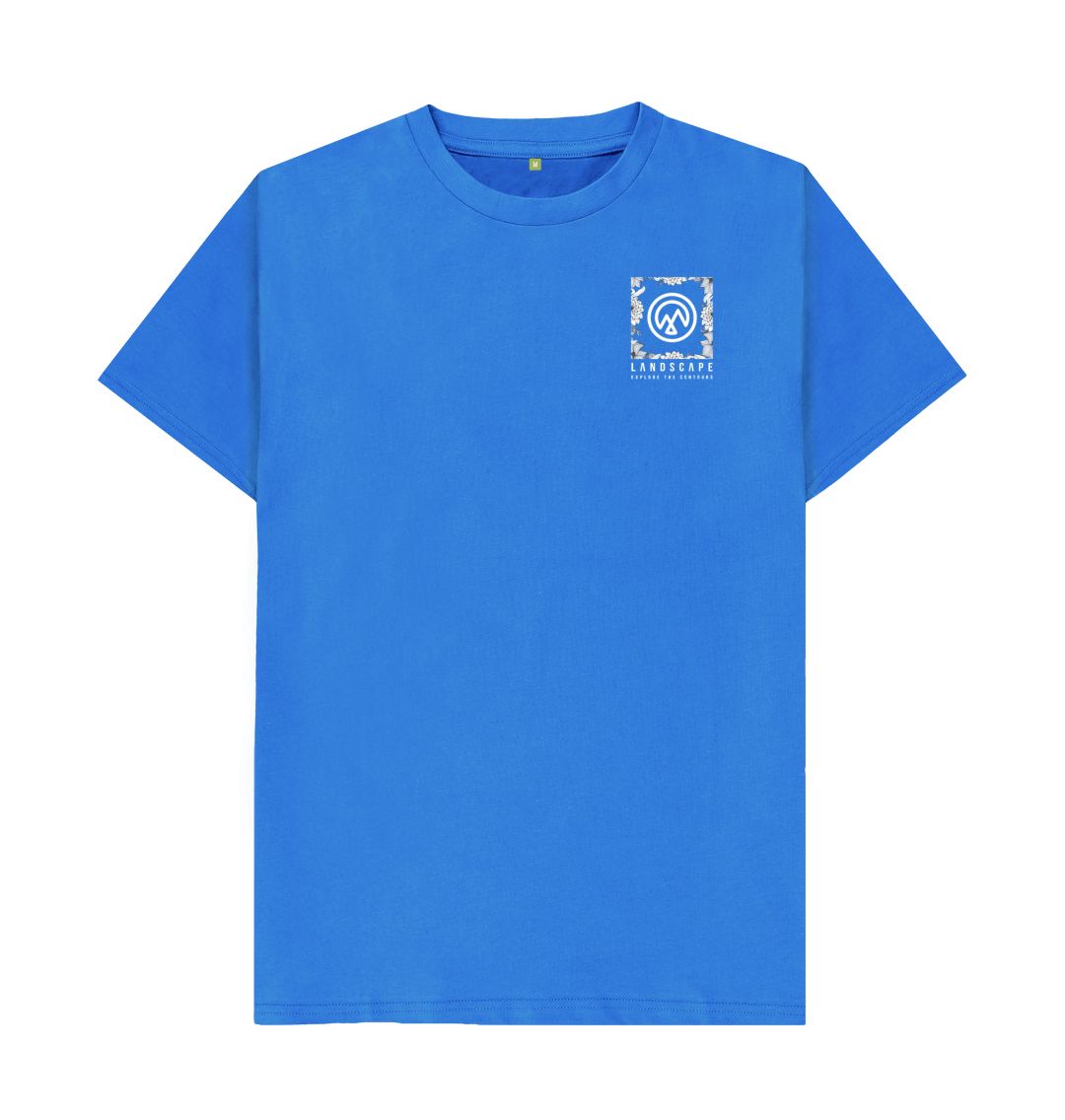 Bright Blue LANDSCAPE White Floral Logo Unisex Recyclable T Shirt